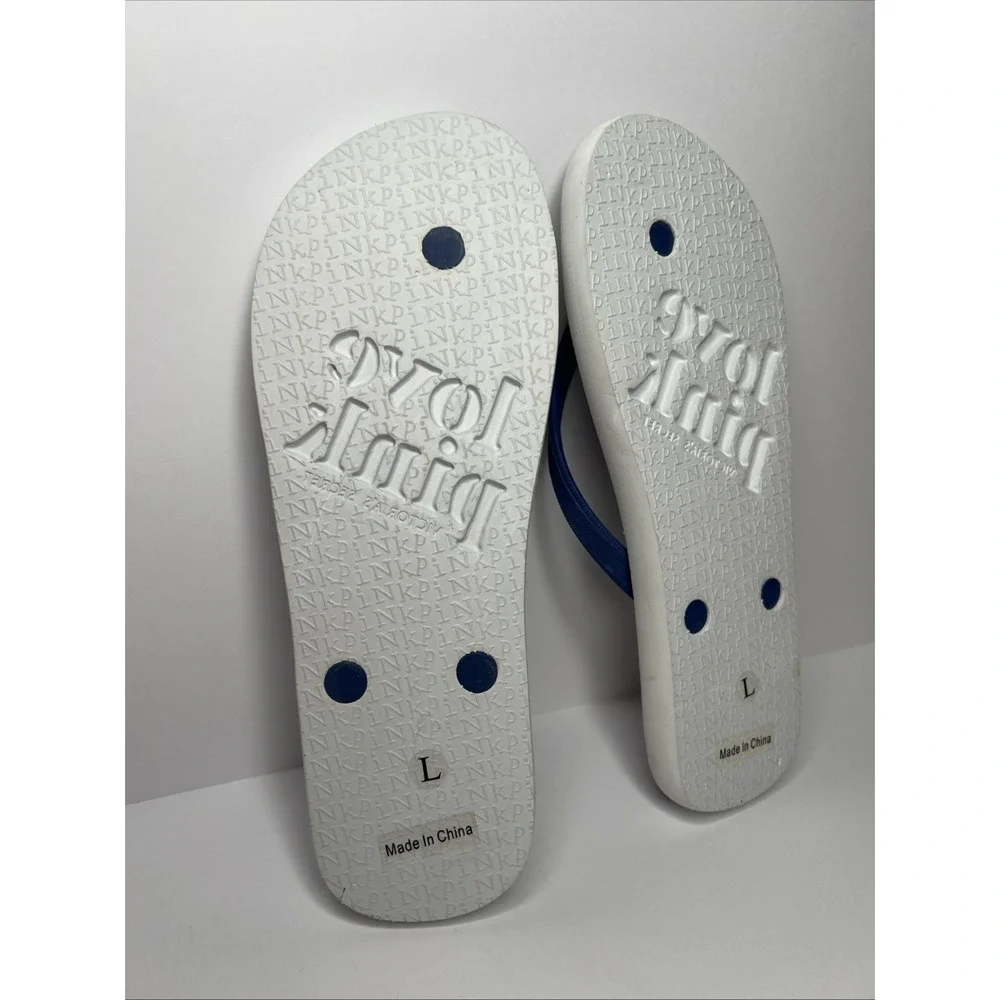 Victoria's Secret PINK Flip Flops Large Collegiate Pennant Love Spirit New